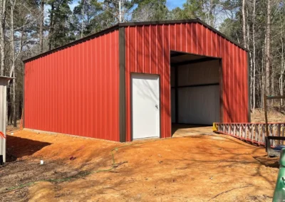 a building with a garage door